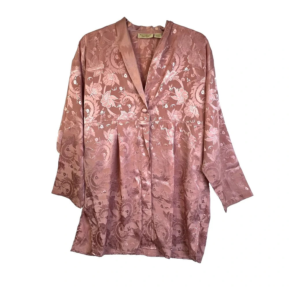 Victoria's Secret Gold Label Sleepwear Gown Women M / L Blush Pink Button Front